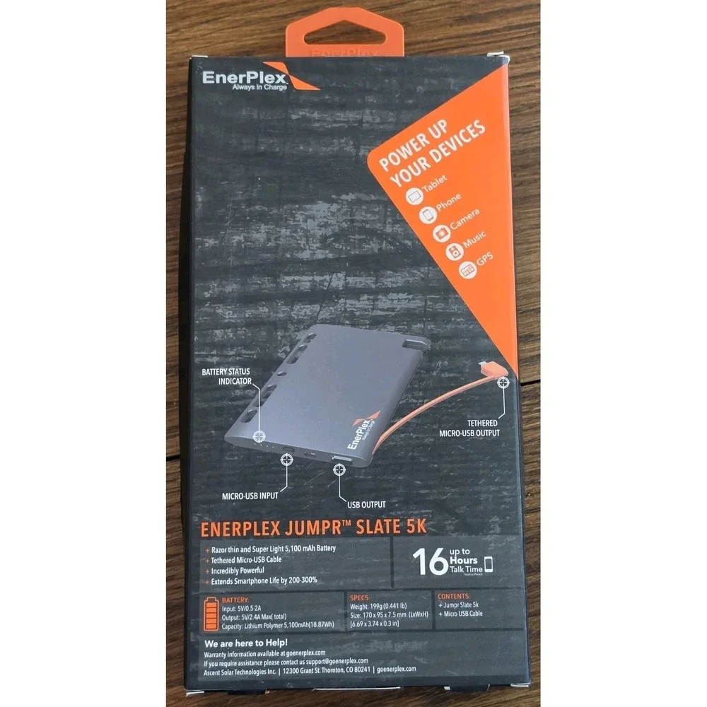 *New* EnerPlex 5100mAh Jumpr 5k Slate Power Bank for Tablets, Android, & More‎